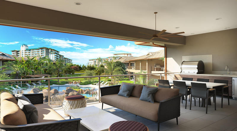 Rendering showing the lanai area of a second floor unit at Luana Garden Villas