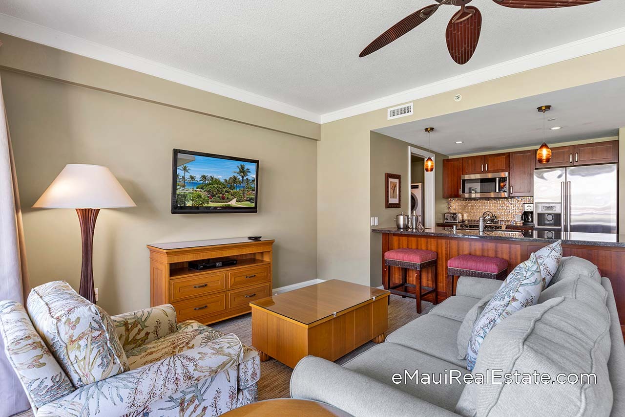 Example of a living room in a Hoku Lani unit at Honua Kai